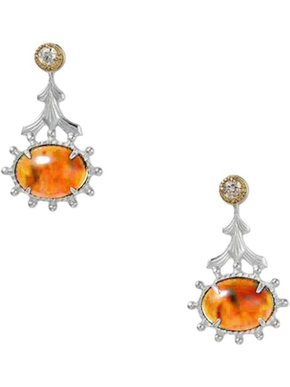 14K Gold Plated Sterling Silver Amber Dangle Earrings, Vintage Floral Ear
